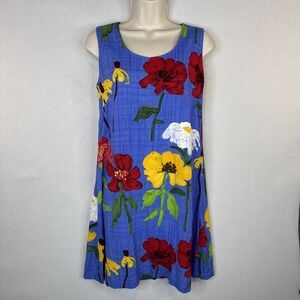 Jams World Zinnias XS Art Floral Resort Dress Blue Sleeveless Tropical